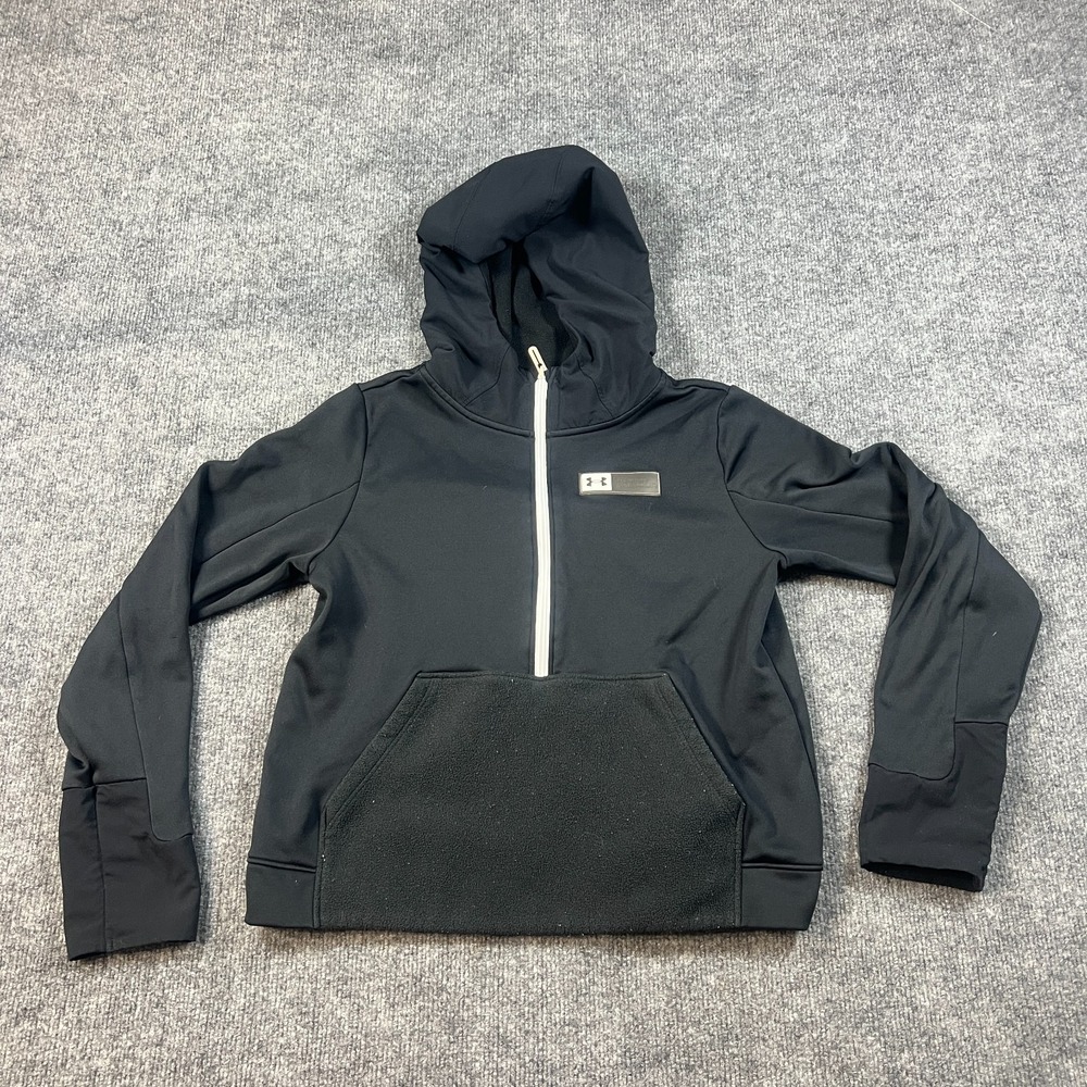 Under Armour Hoodie Boys Small Black Loose Fit Fleece Lined Half Zip Athleisure